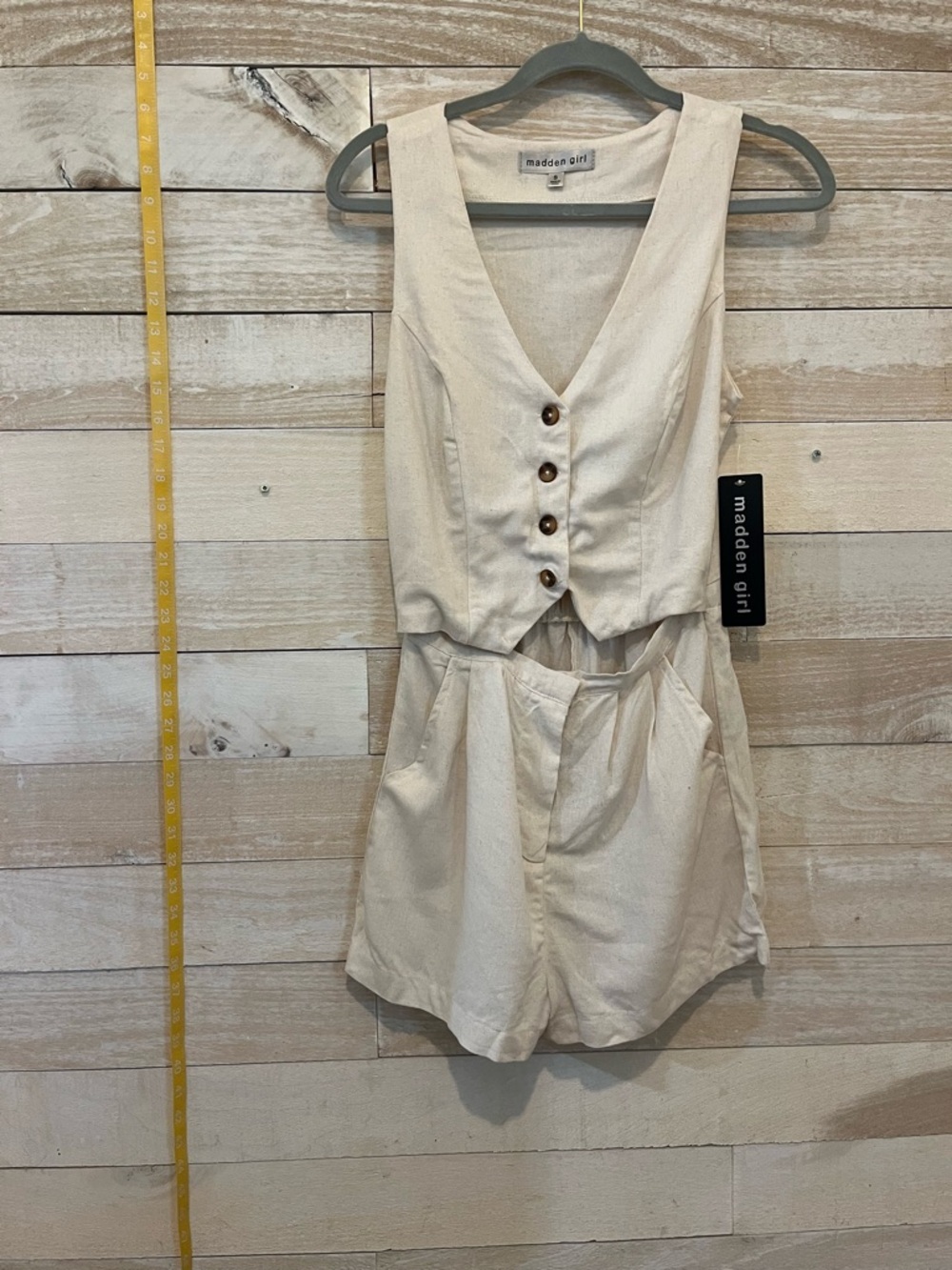 Madden Girl Cream Button-Front Sleeveless Romper